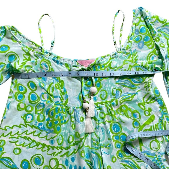 Lilly Pulitzer Alanna Off The Shoulder Dress Any Fin Possible beaded Tassels XXS - Picture 5 of 9